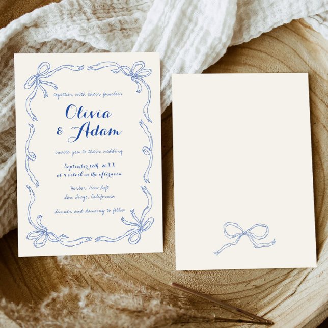 Invitación Whimsical Quirky Retro Mano Dibujó Boda De Bow Azu (Subido por el creador)