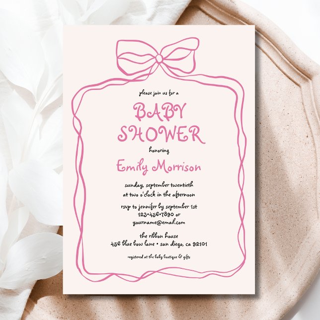 Invitación Whimsical Quirky Rubor Pink Bow Baby Shower (Subido por el creador)