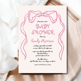 Invitación Whimsical Quirky Rubor Pink Bow Baby Shower