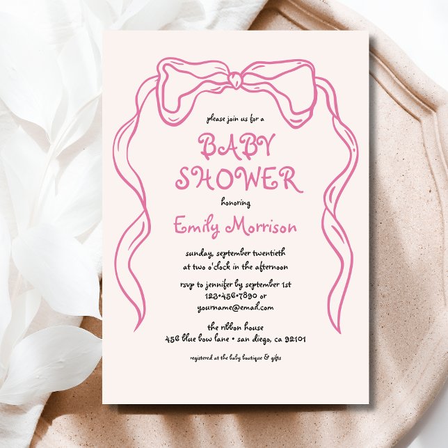 Invitación Whimsical Quirky Rubor Pink Bow Baby Shower (Subido por el creador)