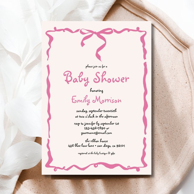 Invitación Whimsical Quirky Rubor Pink Bow Baby Shower (Subido por el creador)
