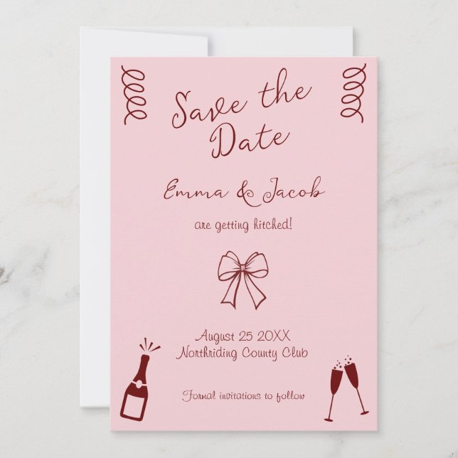 Invitación Whimsical Quirky Squiggles Pink Save the Date (Anverso)