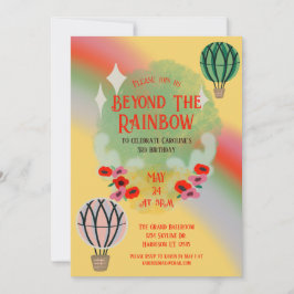 Invitación Whimsical Rainbow Hot Air Balloon Kids Cumpleaños
