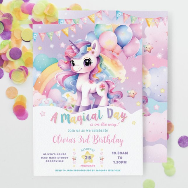 Invitación Whimsical Rainbow Unicorn Magnífico Día de Cumplea (Subido por el creador)