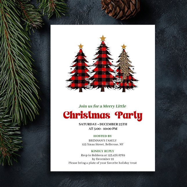 Invitación Whimsical Red Black Plaid Christmas Celebration (Whimsical Red Black Plaid Christmas Celebration)