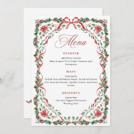 Invitación Whimsical Red Bow Printable Christmas Menu Card