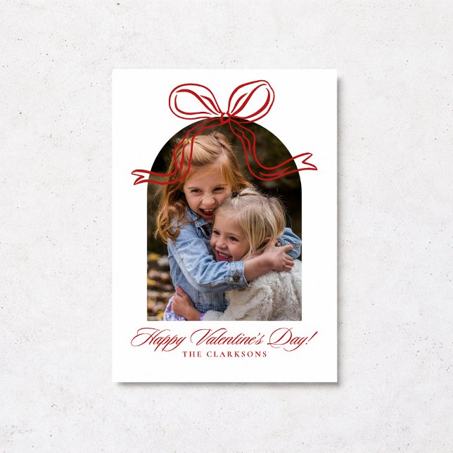 Invitación Whimsical Red Bow Valentine’s Day Photo Card (Subido por el creador)