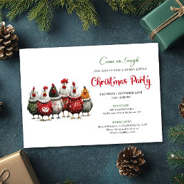 Invitación Whimsical Red Green Chickens Christmas Party
