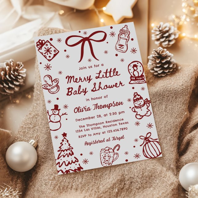 Invitación Whimsical Red Hand Drawn Merry Little Baby Shower (Subido por el creador)