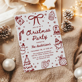 Invitación Whimsical Red Hand Drawn Quirky Christmas Party