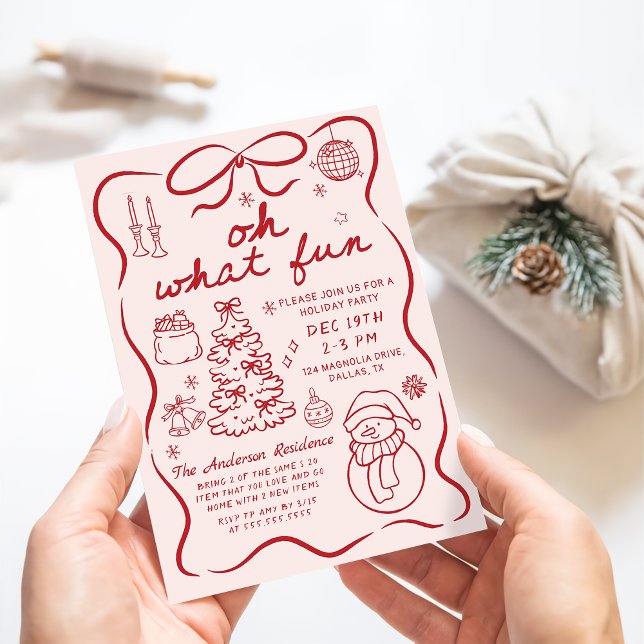 Invitación Whimsical Red Oh What Fun Christmas Party (Subido por el creador)