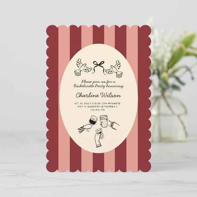 Invitación Whimsical Red Pink Striped Scribble Bachelorette (Subido por el creador)