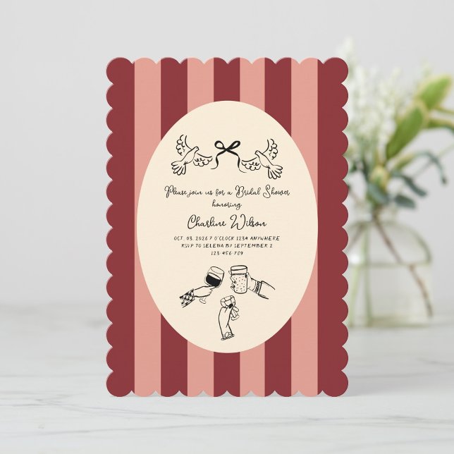 Invitación Whimsical Red Pink Striped Scribble Bridal Shower (Subido por el creador)