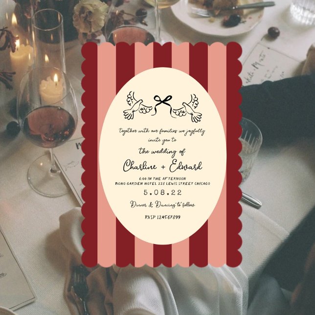 Invitación Whimsical Red Pink Striped Scribble  Wedding  (Subido por el creador)