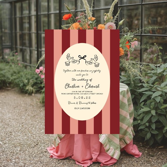Invitación Whimsical Red Pink Striped Scribble  Wedding  (Subido por el creador)