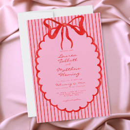 Invitación Whimsical Red Pink Watercolor Bow Stripe Wedding