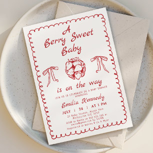 Invitación Whimsical Red Strawberry Berry Sweet Baby Shower