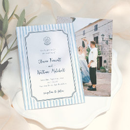 Invitación Whimsical Retro Blue Stripes Wedding