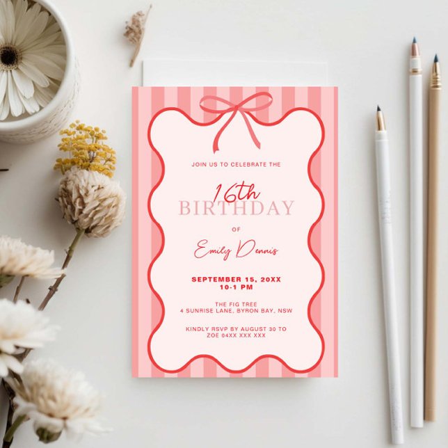 Invitación Whimsical Retro Border 16to cumpleaños (Subido por el creador)