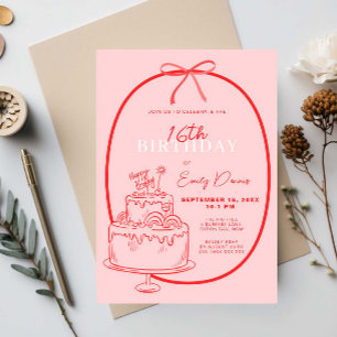 Invitación Whimsical Retro Border 16to cumpleaños