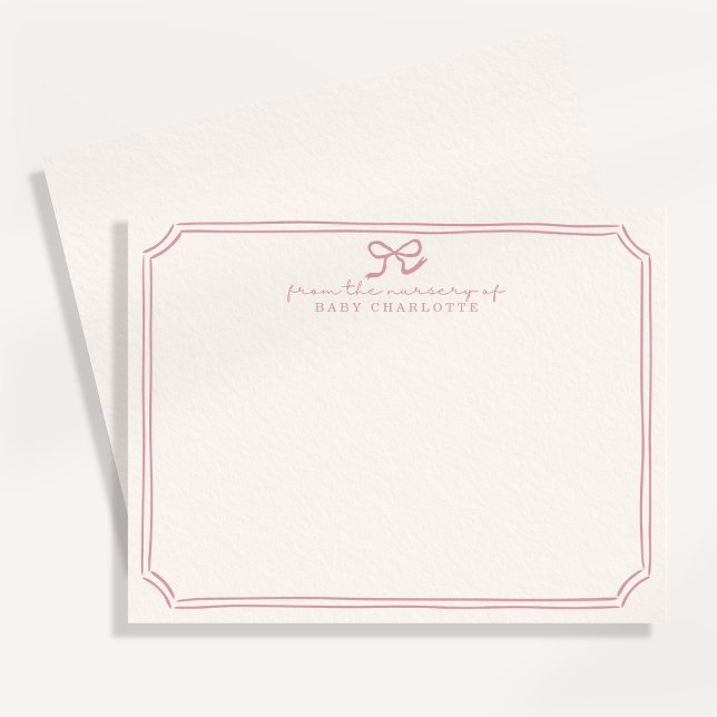 Invitación Whimsical retro Pink Bow Nursery Note Card (Subido por el creador)