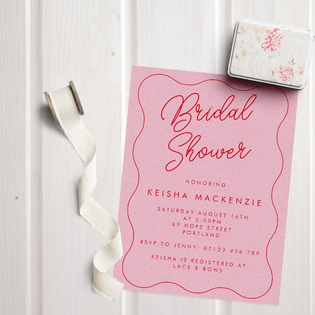 Invitación Whimsical Retro Wave Red & Pink Bridal Shower (Subido por el creador)