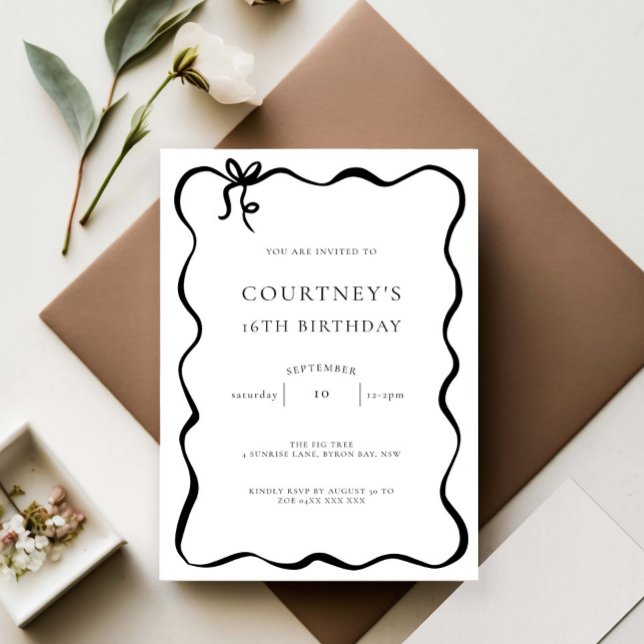 Invitación Whimsical Ribbon Bow 16th Birthday Party (Subido por el creador)