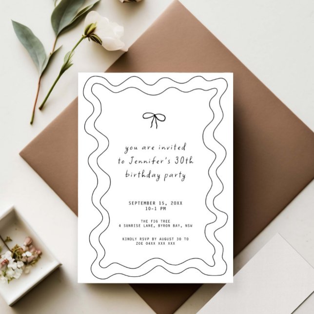 Invitación Whimsical Ribbon Bow 30. Fiesta de cumpleaños (Subido por el creador)