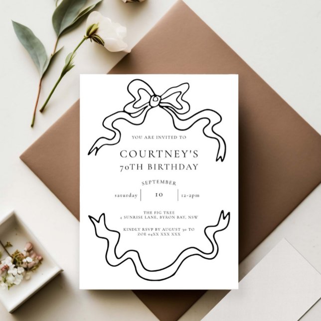Invitación Whimsical Ribbon Bow 70th Birthday Party (Subido por el creador)