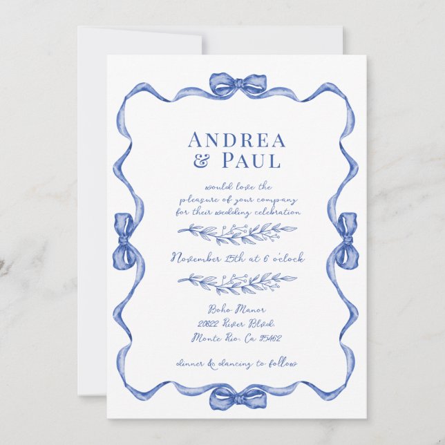 Invitación Whimsical Ribbon Sweet Boda (Anverso)