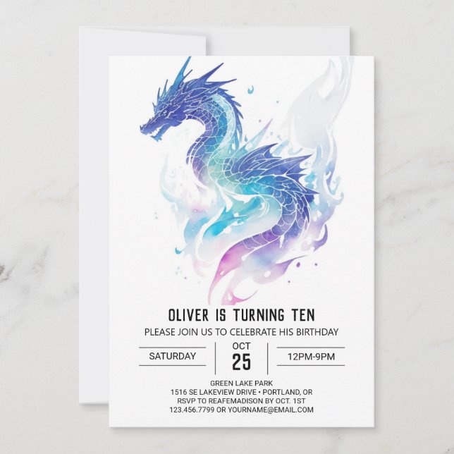 Invitación Whimsical Roaring Fun Dragon Birday (Anverso)