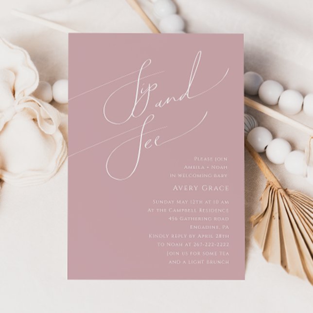 Invitación Whimsical Rosa Bebé Sip y Ver (Subido por el creador)