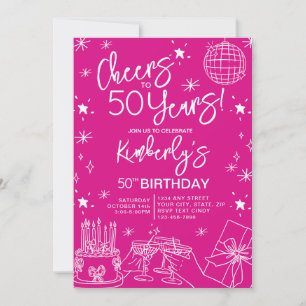 Invitación Whimsical Rosa viaja a 50 años cumpleaños