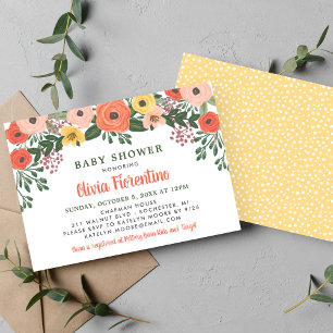 Invitación Whimsical Rubor Coral Floral Baby Shower
