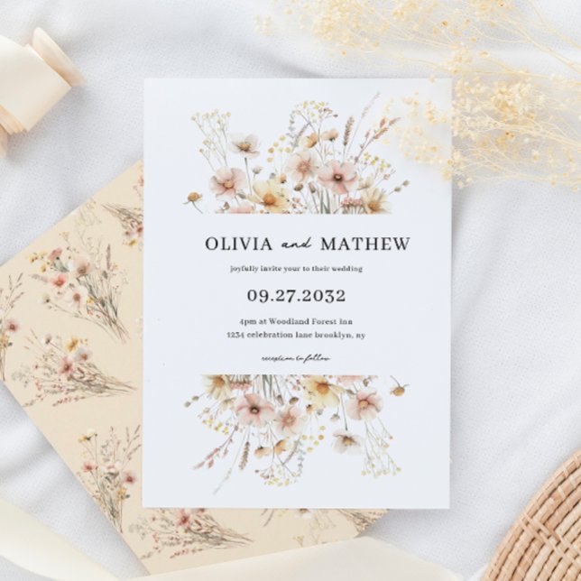 Invitación Whimsical Rustic Beige Meadow Boda de flores silve (Subido por el creador)