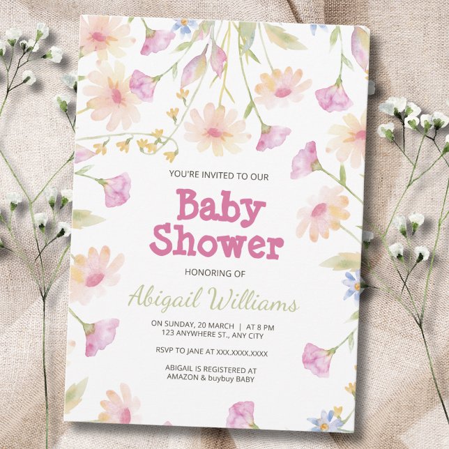 Invitación Whimsical Rustic Pink Floral Baby Shower (Subido por el creador)