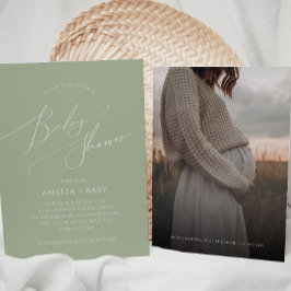 Invitación Whimsical Sage Green | Baby Shower fotográfico