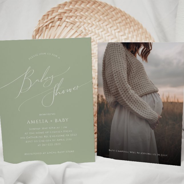 Invitación Whimsical Sage Green | Baby Shower fotográfico (Subido por el creador)