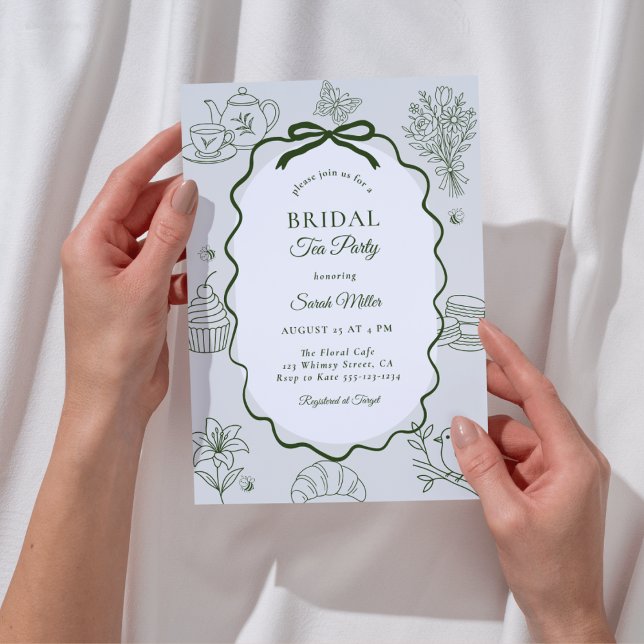 Invitación Whimsical Sage Hand Drawn Tea Party Bridal Shower (Subido por el creador)