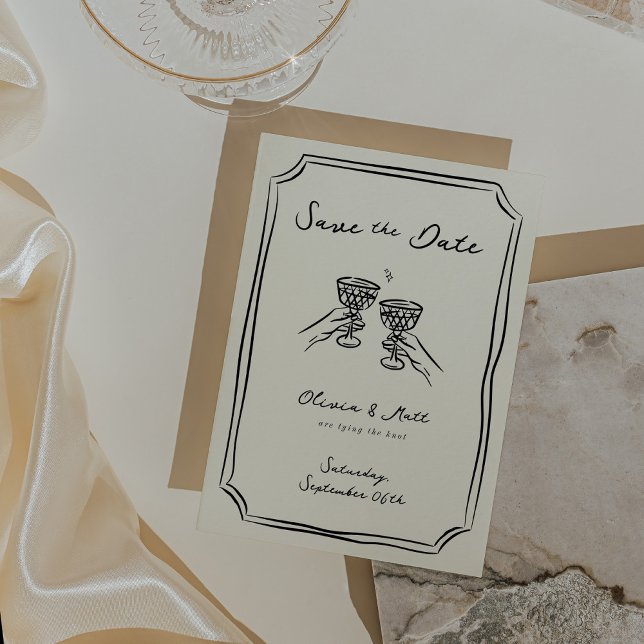 Invitación Whimsical Salve La Fecha De Los Saludos De Champag ( Whimsical Save The Date Champagne Cheers Invitation)