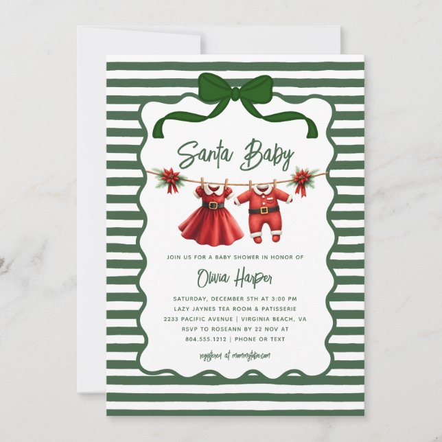 Invitación Whimsical Santa Baby Bow Baby Shower Invitation (Anverso)