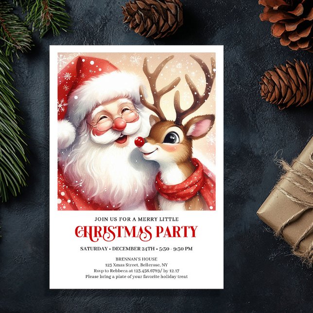 Invitación Whimsical Santa Rudolph Holiday Celebration Invite (Whimsical Santa Rudolph Holiday Celebration Invite)