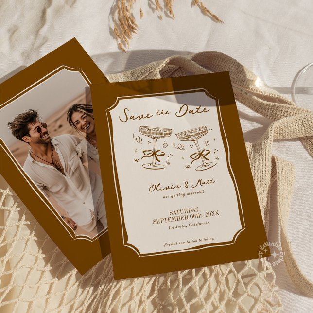 Invitación Whimsical Save The Date Champagne with Photo Boho (Whimsical Save The Date Champagne with Photo Boho Invitation)