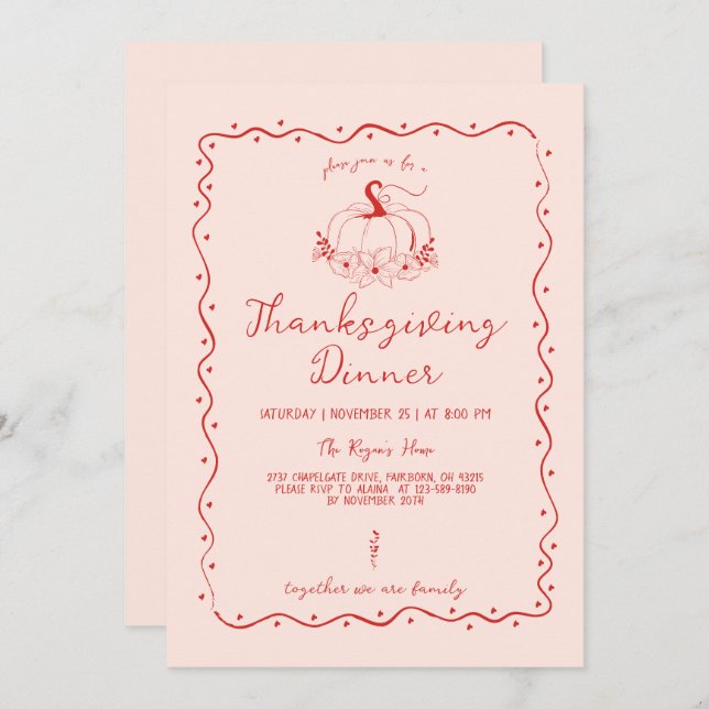 Invitación Whimsical Scribble Hand Drawwn Calabaza Acción de  (Anverso / Reverso)