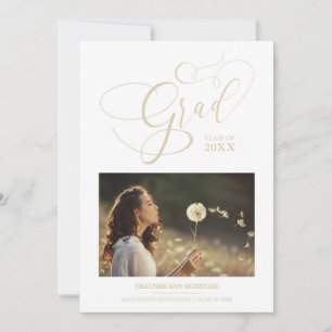 Invitación Whimsical Script Chic Gold Modern Photo Graduation