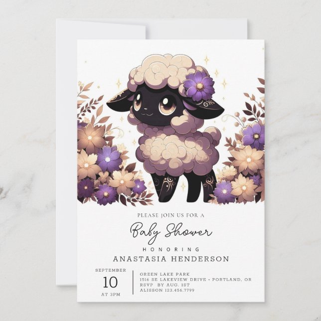 Invitación Whimsical Sheep Baby Shower (Anverso)