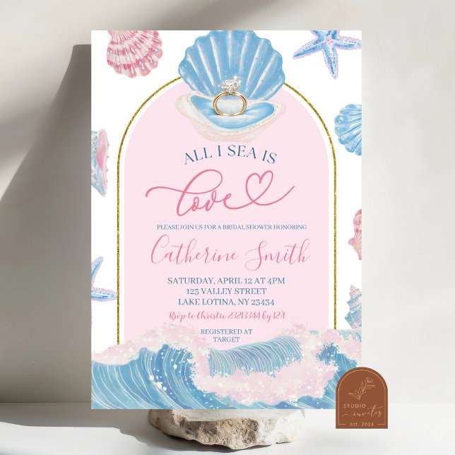 Invitación Whimsical Shell All I sea is love bridal shower (Subido por el creador)
