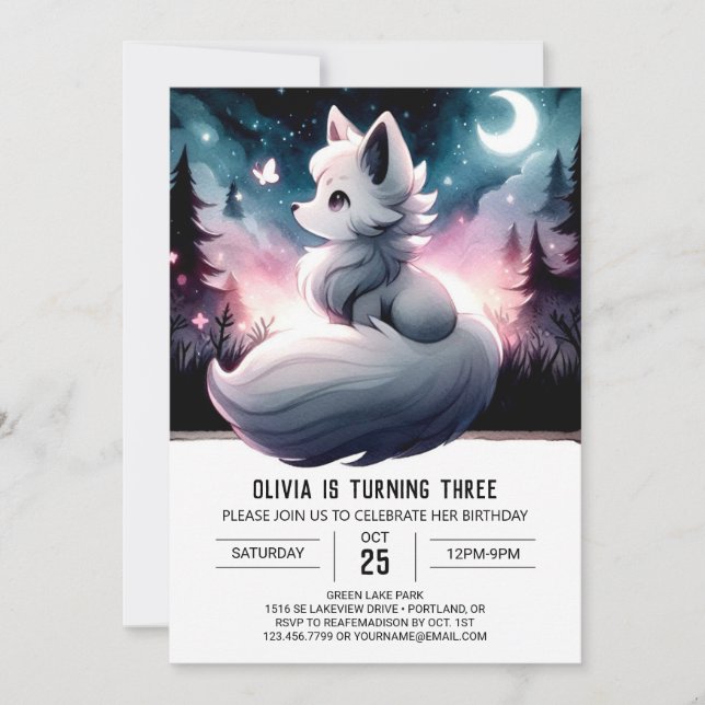 Invitación Whimsical Simple Wolf Birthday (Anverso)