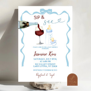 Invitación Whimsical Sip y See Blue Boy Baby Shower