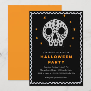 Invitación Whimsical Skull Halloween Party